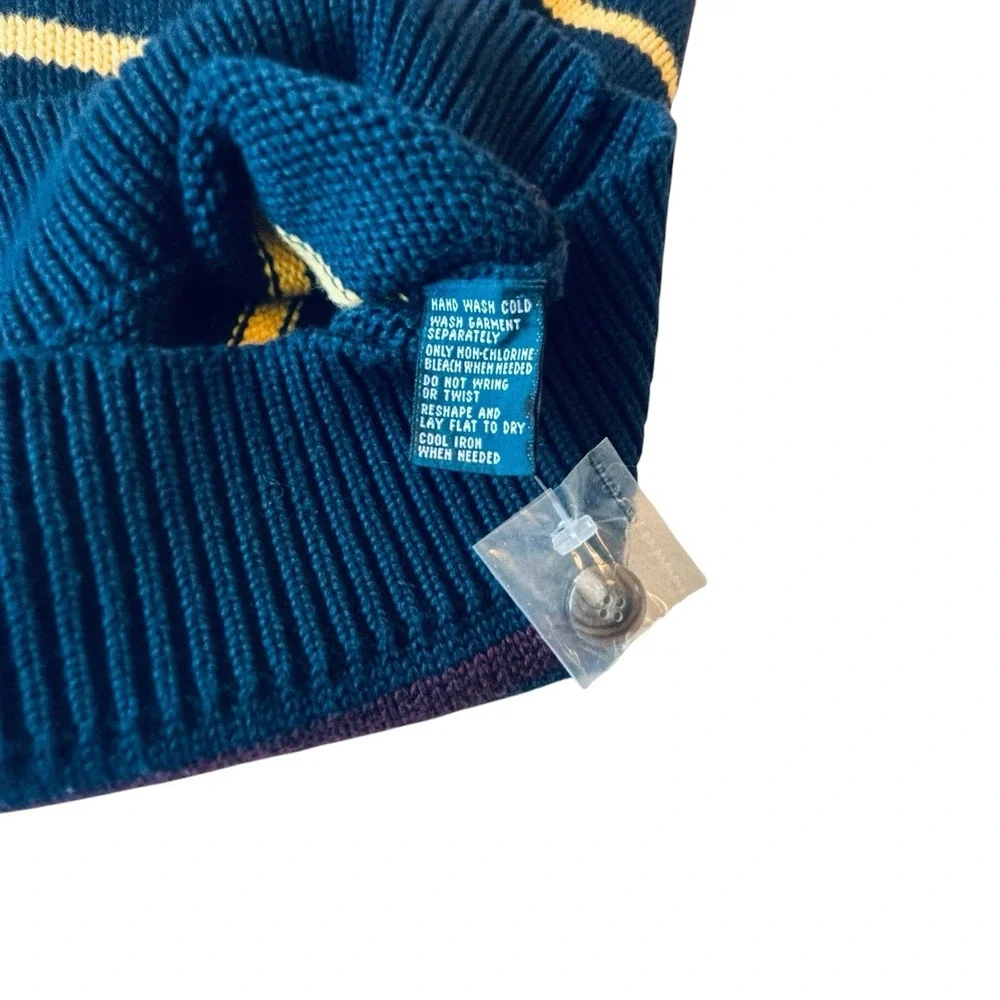 Polo Ralph Lauren Mens Medium Dark Teal Striped Mock Neck Cotton Sweater NWT